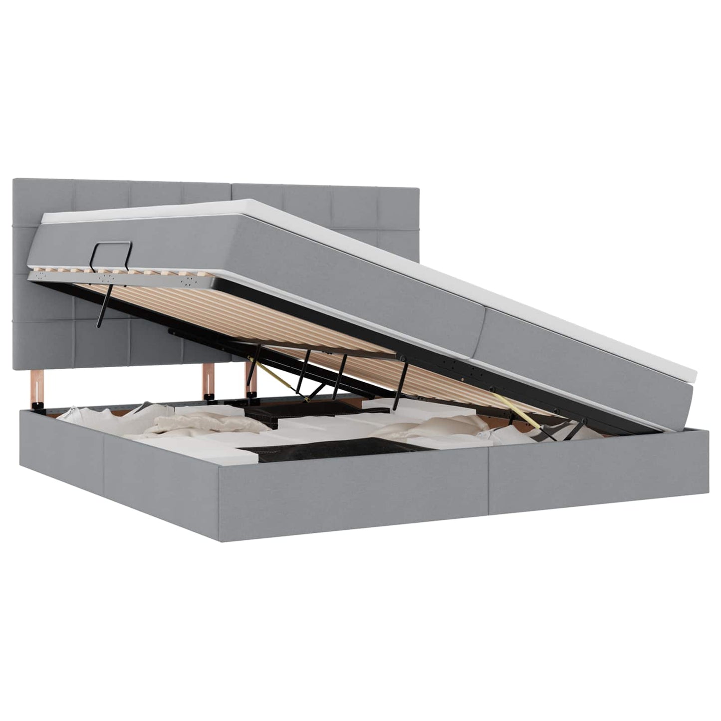 Bett mit Stauraum und LED Hellgrau 200 x 200 cm Polyester