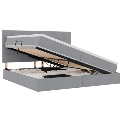 Bett mit Stauraum und LED Hellgrau 200 x 200 cm Polyester