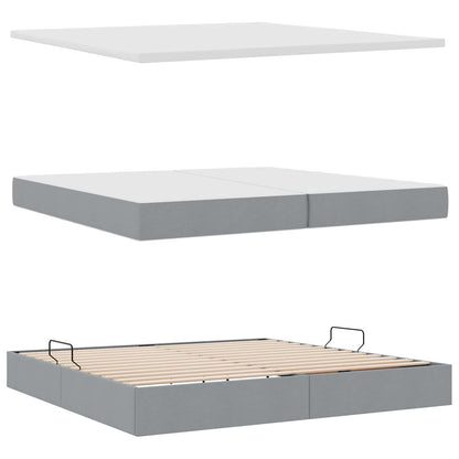 Bett mit Stauraum und LED Hellgrau 200 x 200 cm Polyester