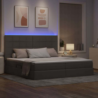 Bett mit Stauraum und LED mit LED Taupe 200 x 200 cm Polyester