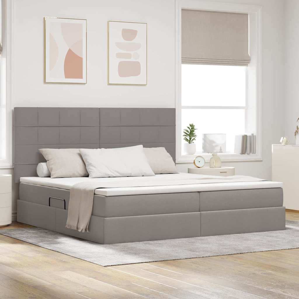 Bett mit Stauraum und LED mit LED Taupe 200 x 200 cm Polyester