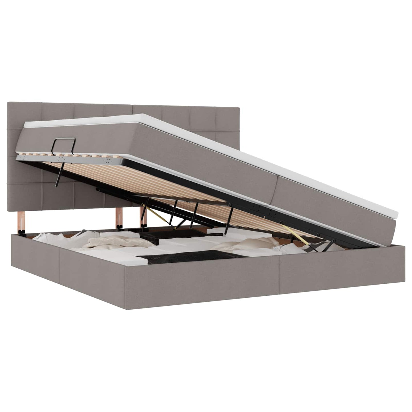 Bett mit Stauraum und LED mit LED Taupe 200 x 200 cm Polyester