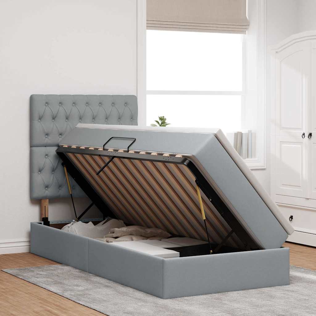 Bett mit Stauraum und LED Hellgrau 90 x 200 cm Polyester