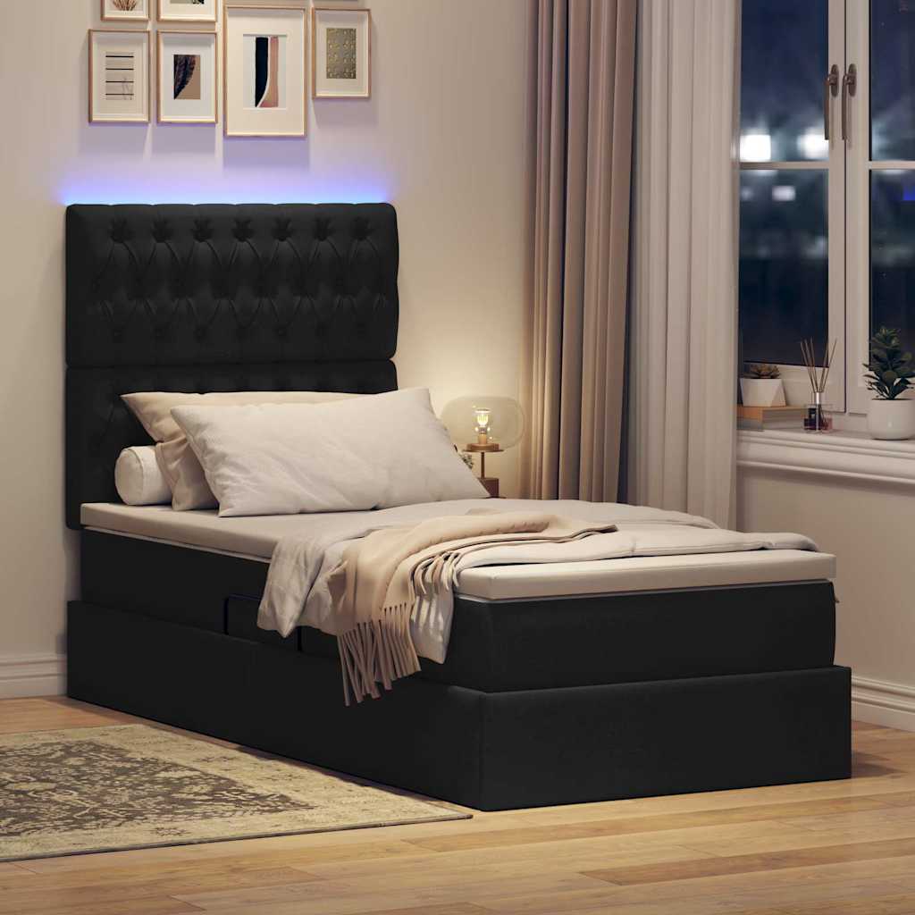 vidaXL Bett mit Stauraum und LED mit LED Schwarz 90 x 200 cm Polyester