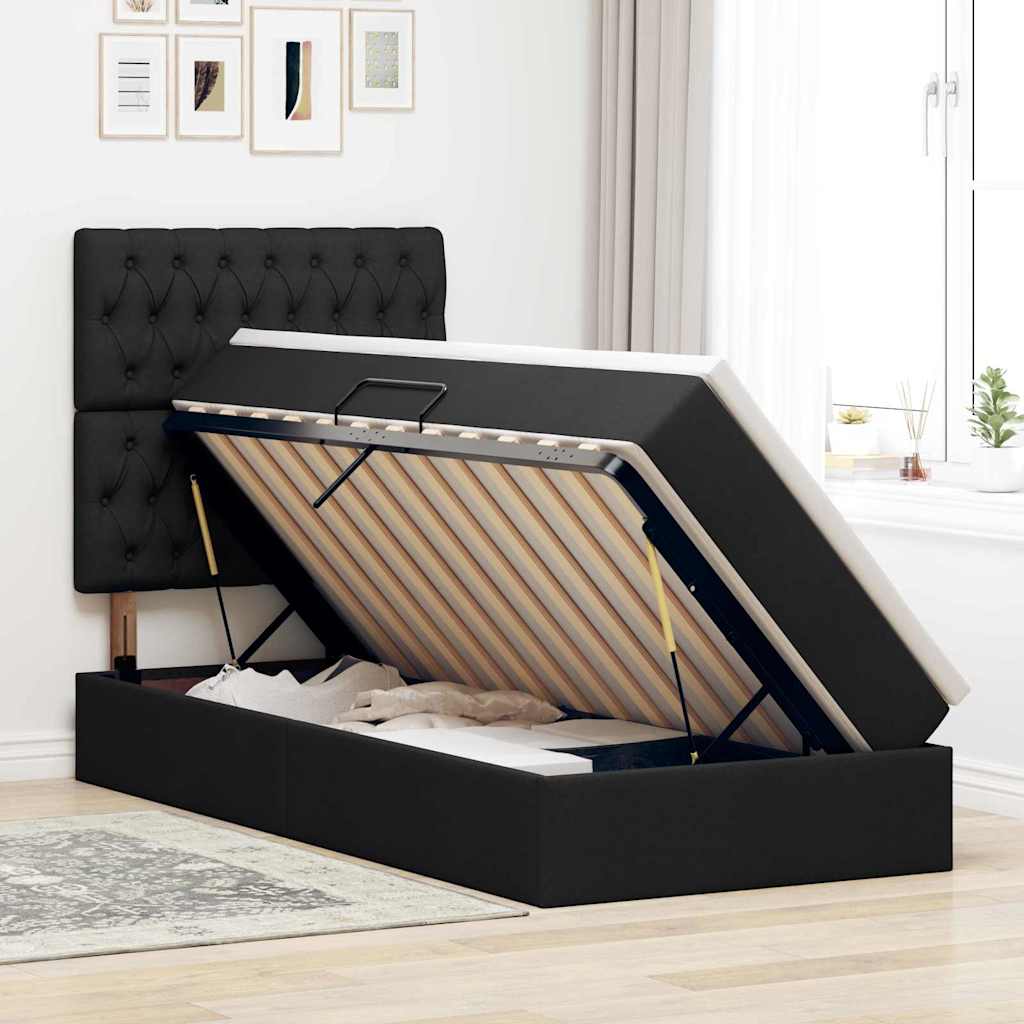 vidaXL Bett mit Stauraum und LED mit LED Schwarz 90 x 200 cm Polyester