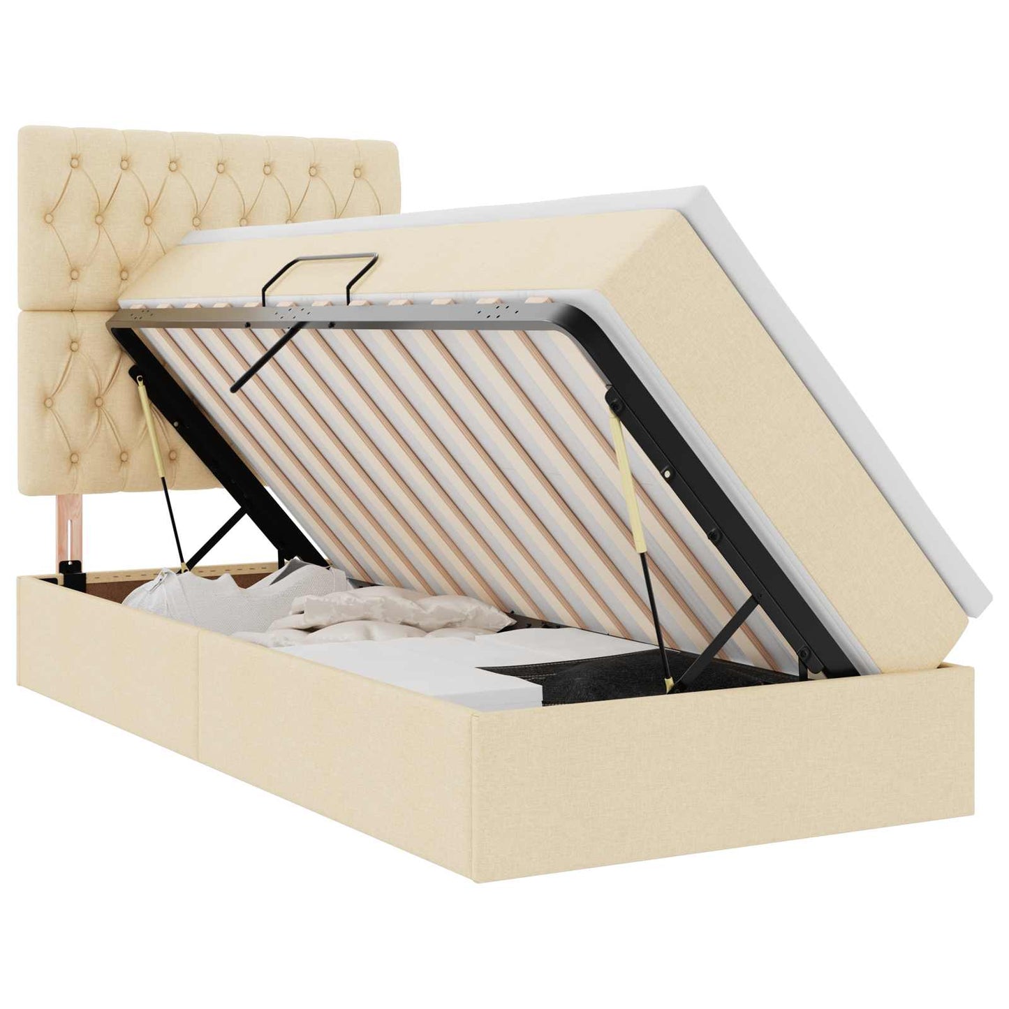 Bett mit Stauraum und LED mit LED Creme 90 x 200 cm Polyester