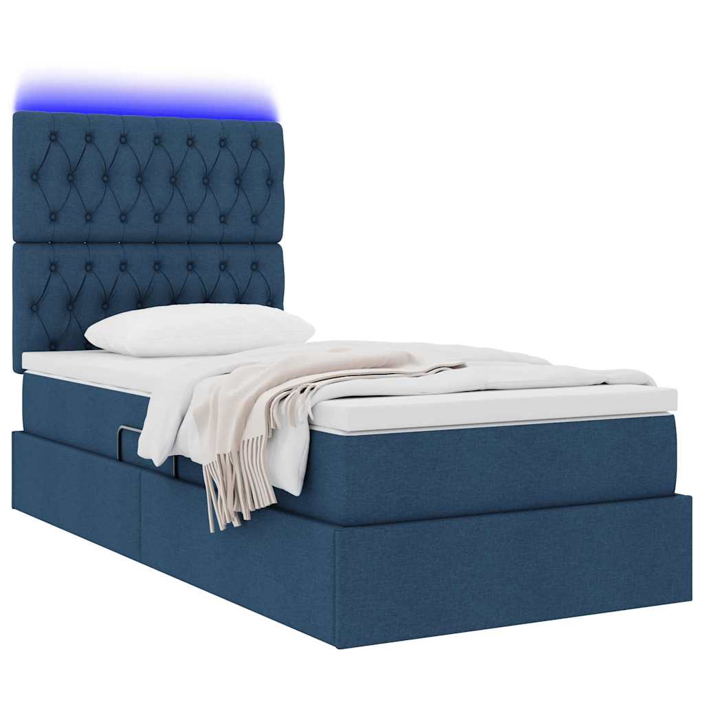 Bett mit Stauraum und LED mit LED Blau 90 x 200 cm Polyester