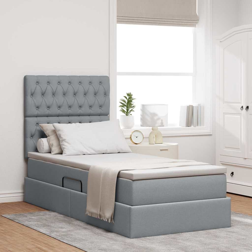 vidaXL Bett mit Stauraum und LED Hellgrau 100 x 200 cm Polyester