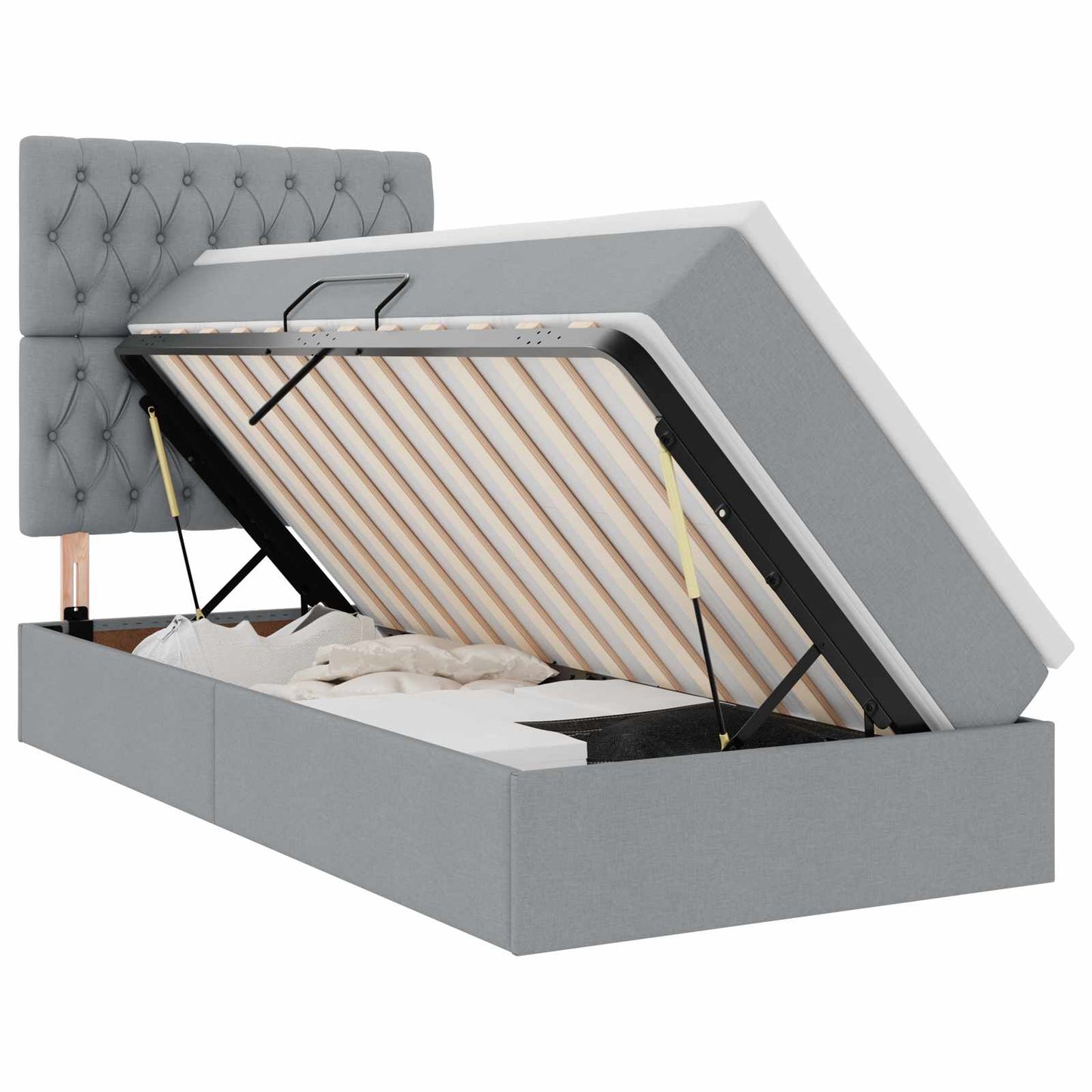 vidaXL Bett mit Stauraum und LED Hellgrau 100 x 200 cm Polyester
