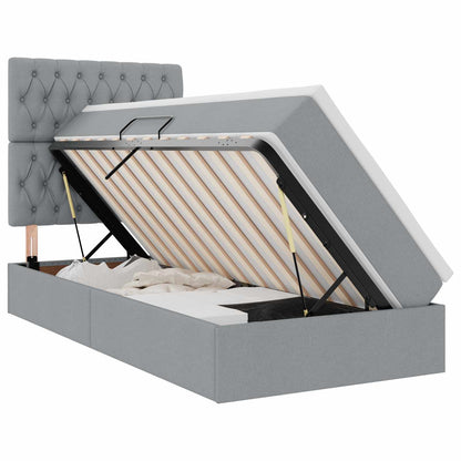 vidaXL Bett mit Stauraum und LED Hellgrau 100 x 200 cm Polyester
