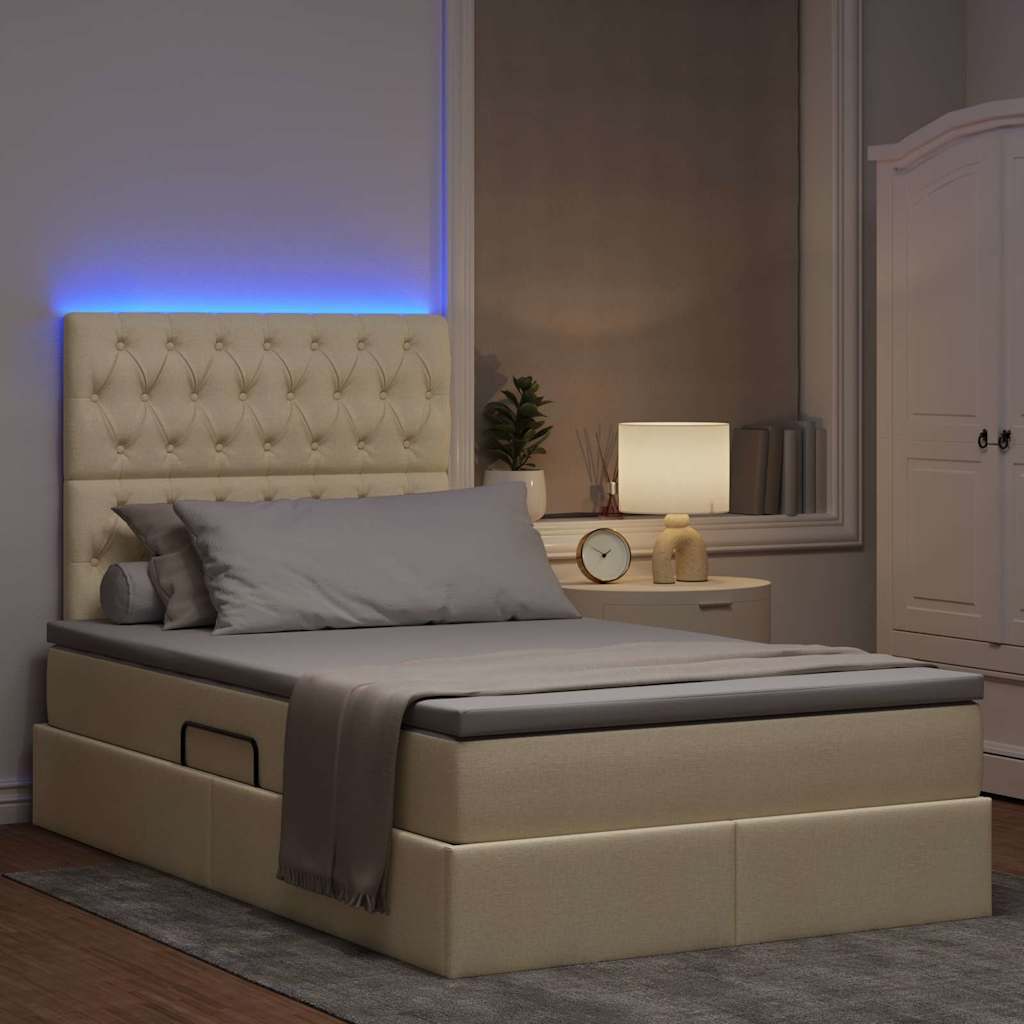 Bett mit Stauraum und LED mit LED Creme 120 x 200 cm Polyester