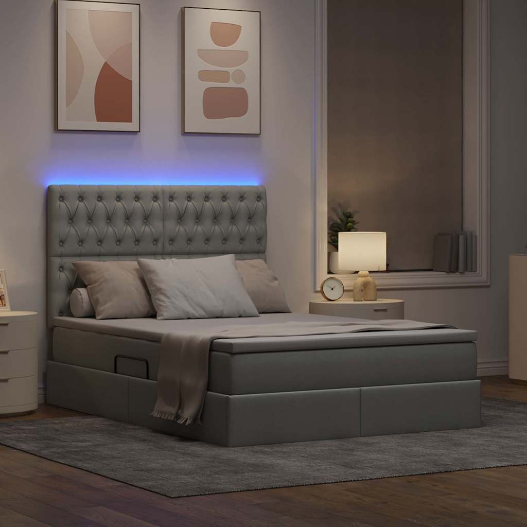 Bett mit Stauraum und LED Hellgrau 140 x 190 cm Polyester
