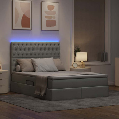 Bett mit Stauraum und LED Hellgrau 140 x 190 cm Polyester
