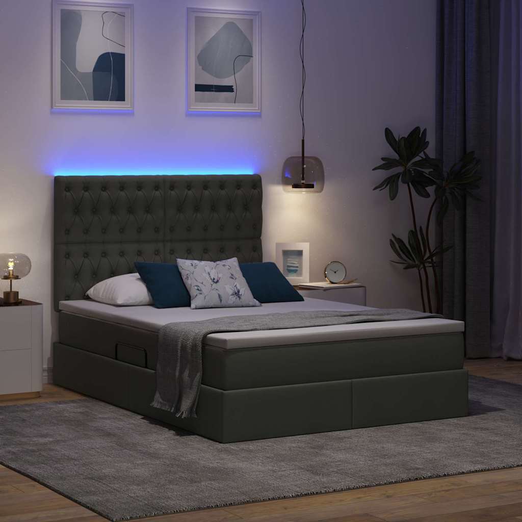 vidaXL Bett mit Stauraum und LED Dunkelgrau 140 x 190 cm Polyester