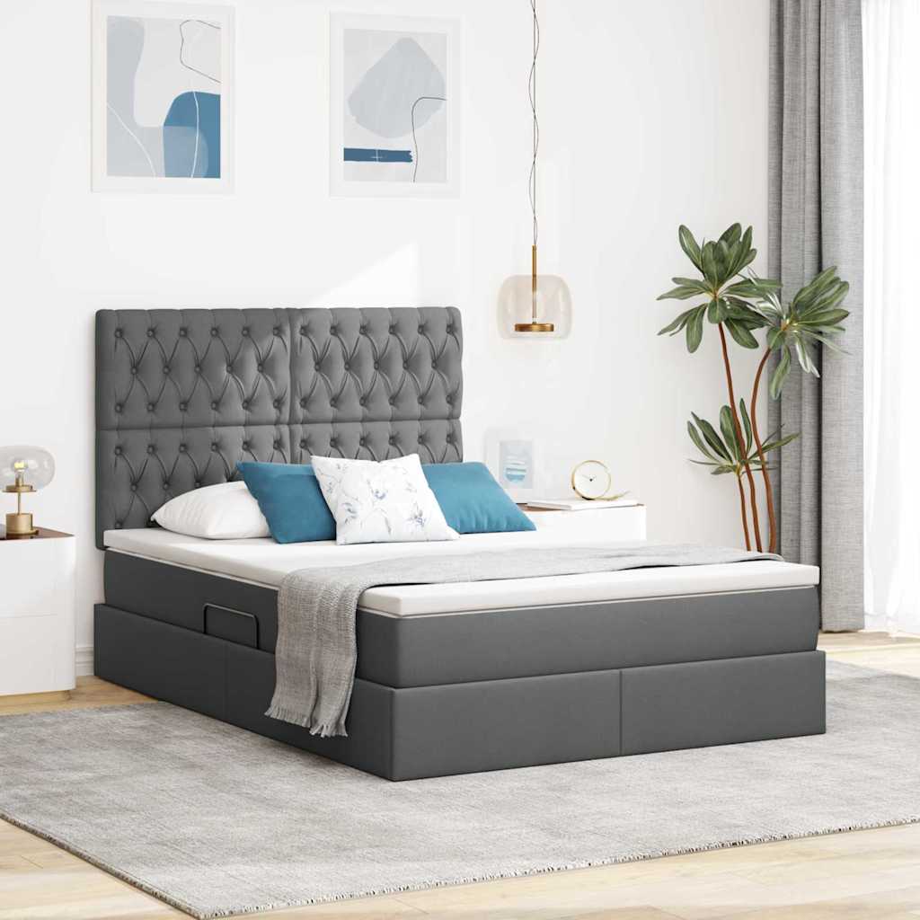 vidaXL Bett mit Stauraum und LED Dunkelgrau 140 x 190 cm Polyester