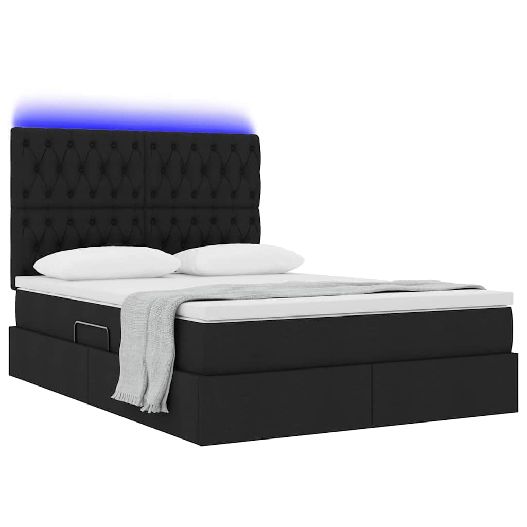 Bett mit Stauraum und LED Schwarz 140 x 200 cm Polyester