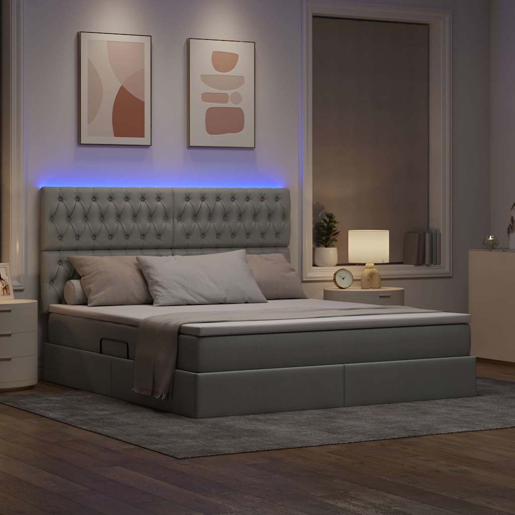 Bett mit Stauraum und LED Hellgrau 160 x 200 cm Polyester