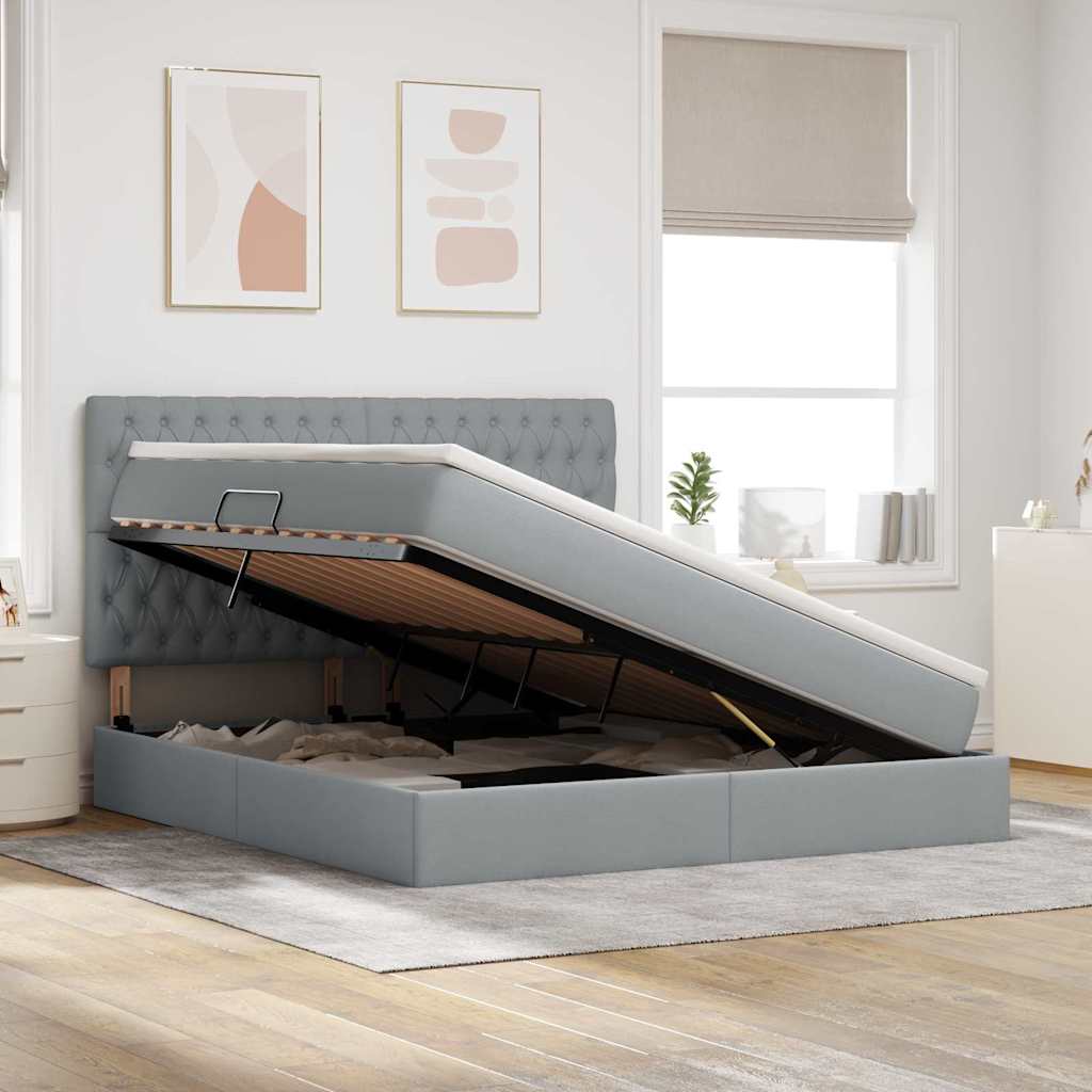 Bett mit Stauraum und LED Hellgrau 160 x 200 cm Polyester