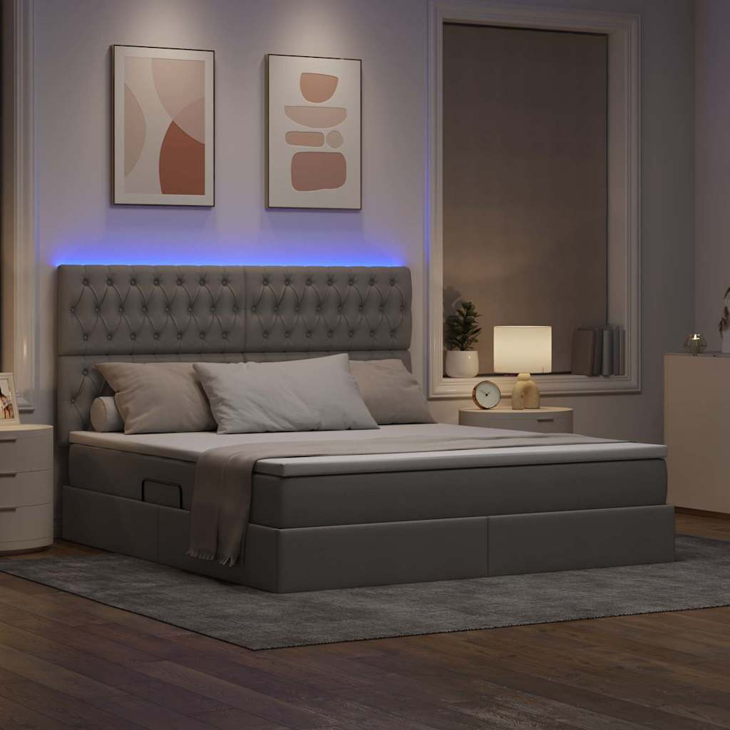 vidaXL Bett mit Stauraum und LED mit LED Taupe 160 x 200 cm Polyester