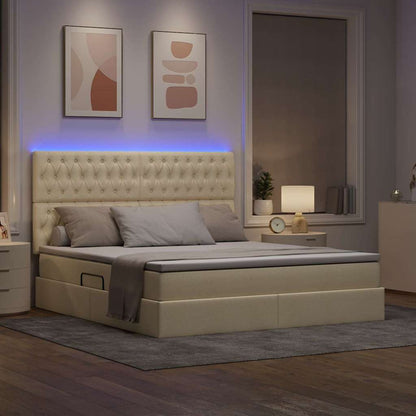 vidaXL Bett mit Stauraum und LED mit LED Creme 160 x 200 cm Polyester