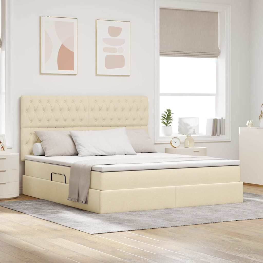 vidaXL Bett mit Stauraum und LED mit LED Creme 160 x 200 cm Polyester