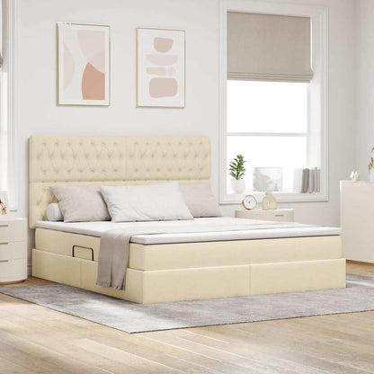 vidaXL Bett mit Stauraum und LED mit LED Creme 160 x 200 cm Polyester