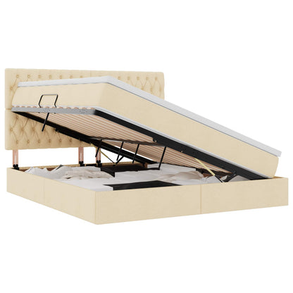vidaXL Bett mit Stauraum und LED mit LED Creme 160 x 200 cm Polyester