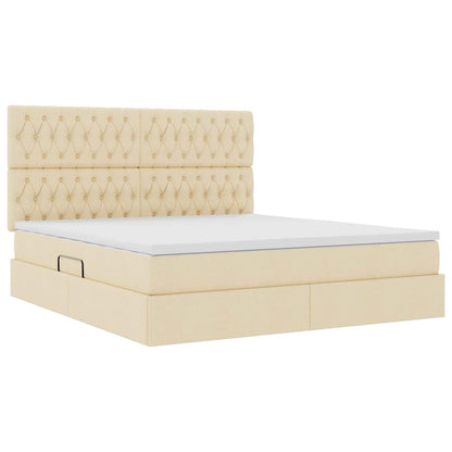 vidaXL Bett mit Stauraum und LED mit LED Creme 160 x 200 cm Polyester