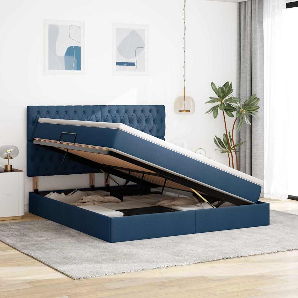 vidaXL Bett mit Stauraum und LED mit LED Blau 160 x 200 cm Polyester