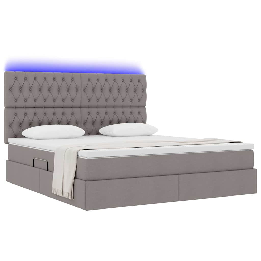 Bett mit Stauraum und LED mit LED Taupe 180 x 200 cm Polyester