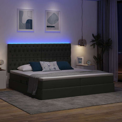 Bett mit Stauraum und LED Dunkelgrau 200 x 200 cm Polyester