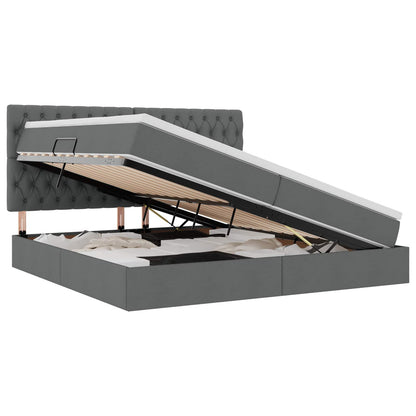 Bett mit Stauraum und LED Dunkelgrau 200 x 200 cm Polyester