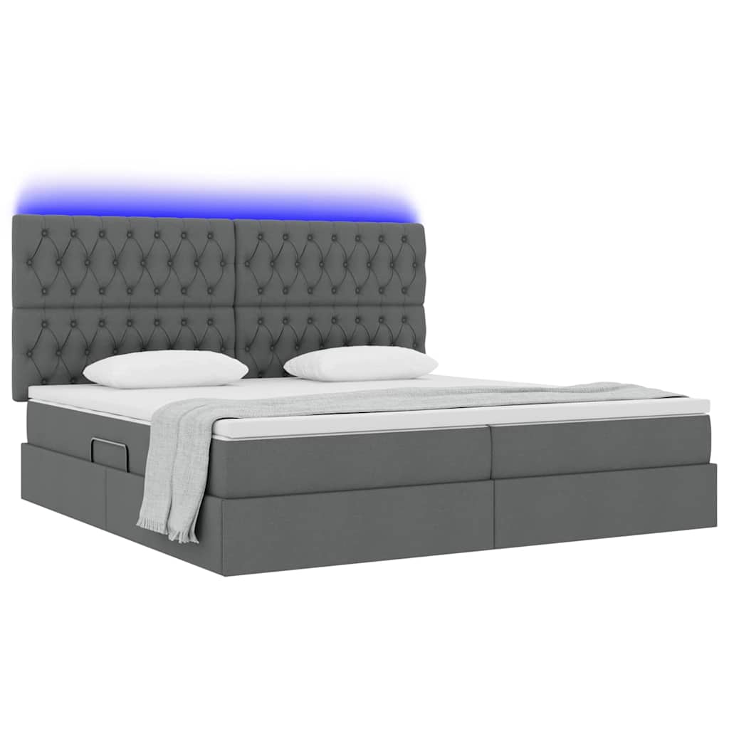 Bett mit Stauraum und LED Dunkelgrau 200 x 200 cm Polyester