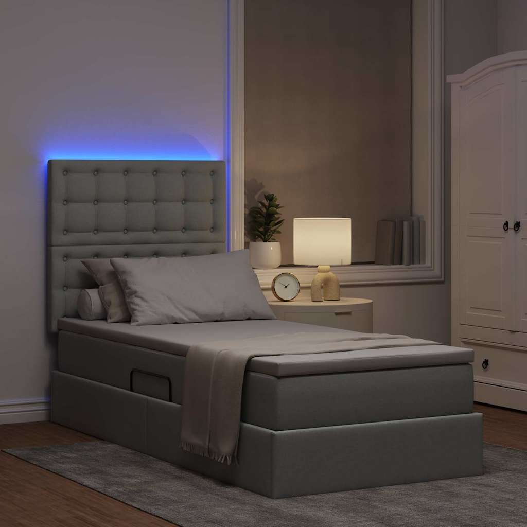 Bett mit Stauraum und LED Hellgrau 90 x 190 cm Polyester