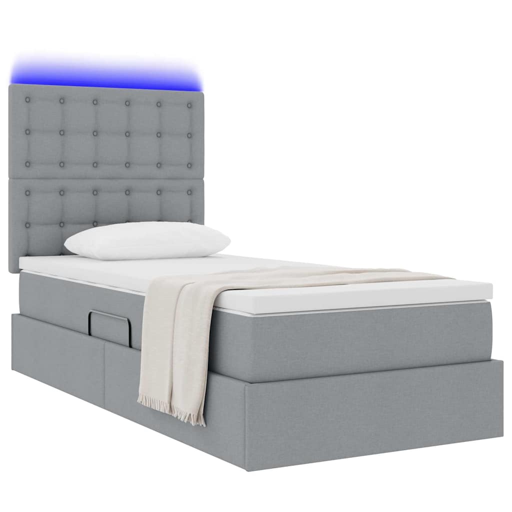 Bett mit Stauraum und LED Hellgrau 90 x 190 cm Polyester
