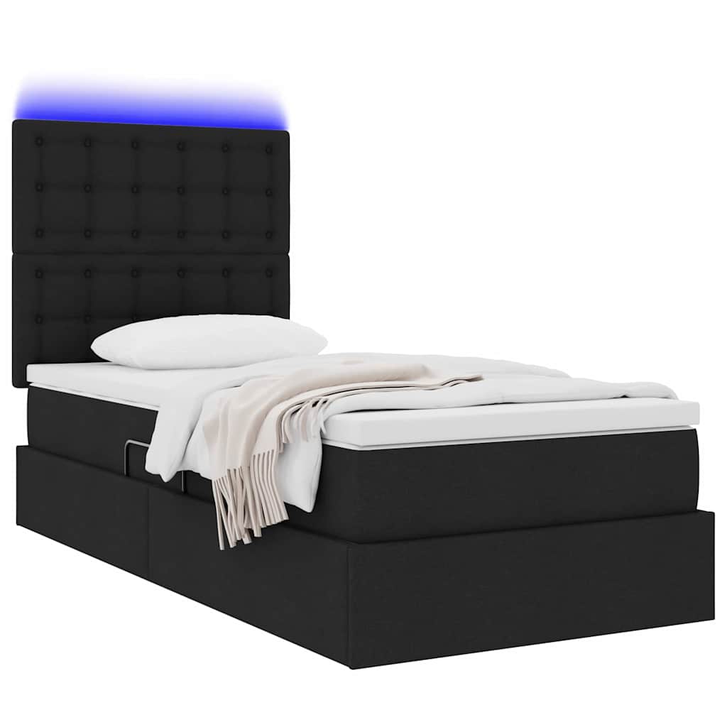 Bett mit Stauraum und LED mit LED Schwarz 90 x 190 cm Polyester