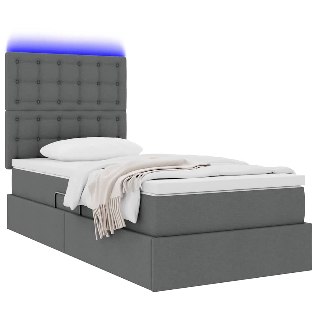 Bett mit Stauraum und LED Dunkelgrau 90 x 200 cm Polyester