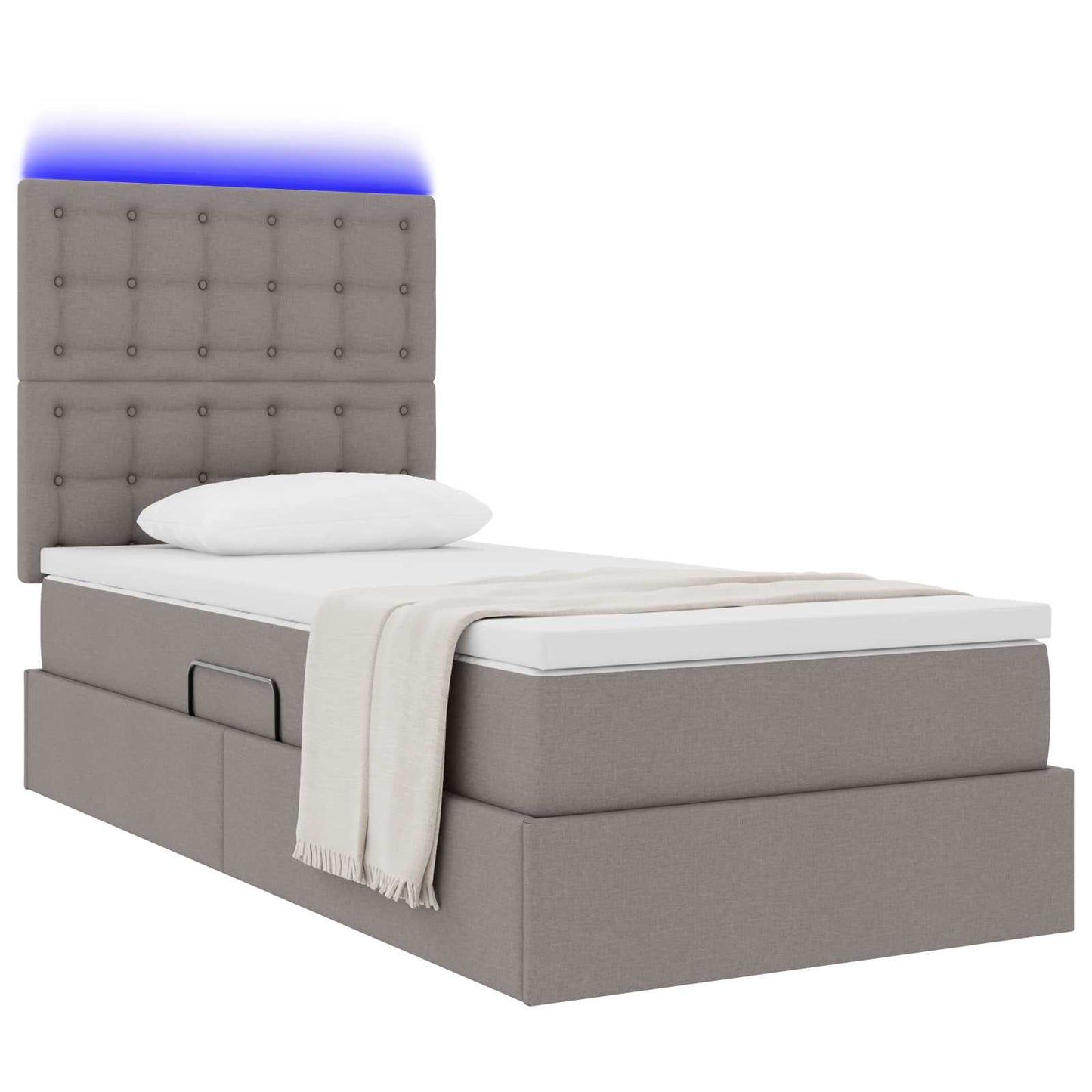 Bett mit Stauraum und LED mit LED Taupe 90 x 200 cm Polyester