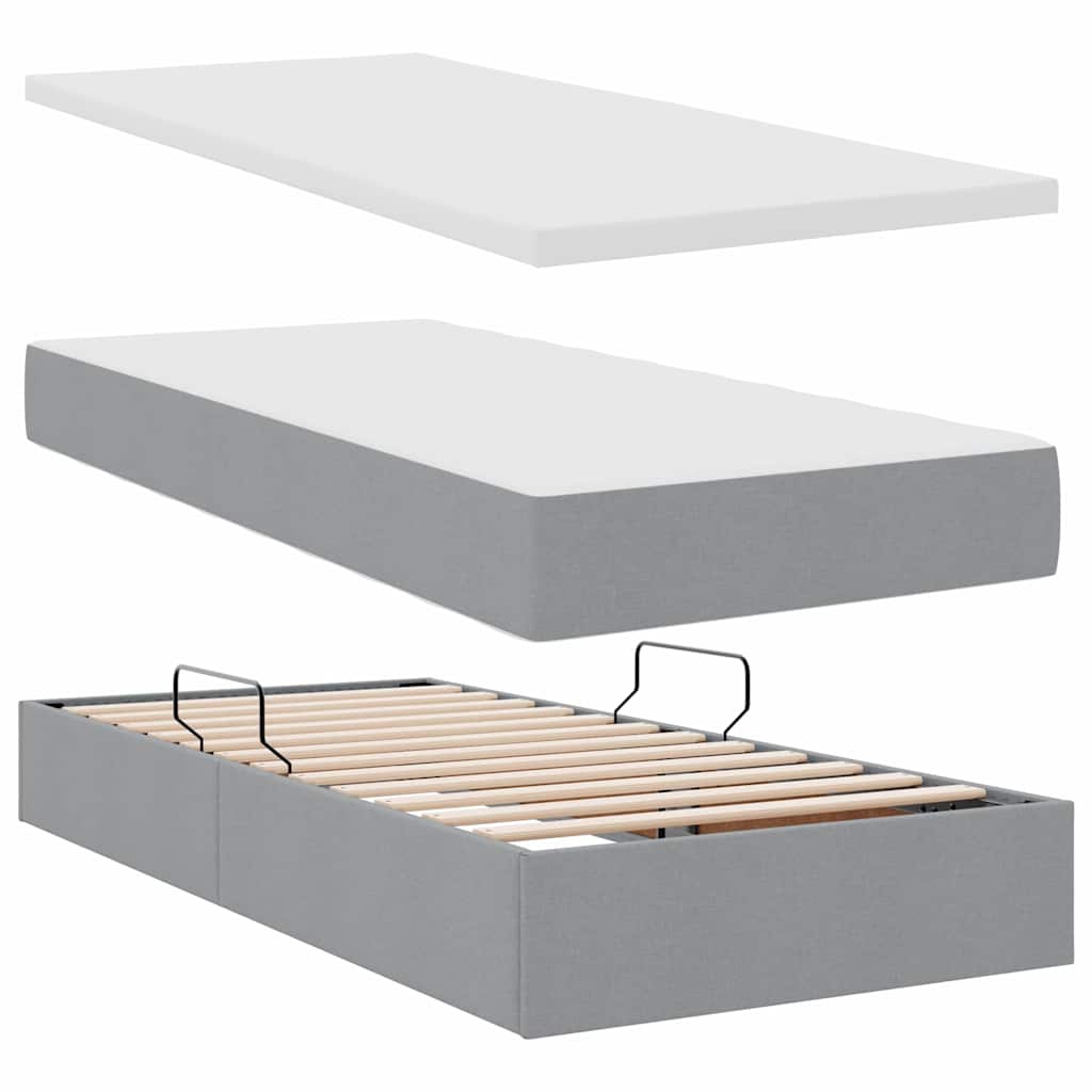 vidaXL Bett mit Stauraum und LED Hellgrau 100 x 200 cm Polyester