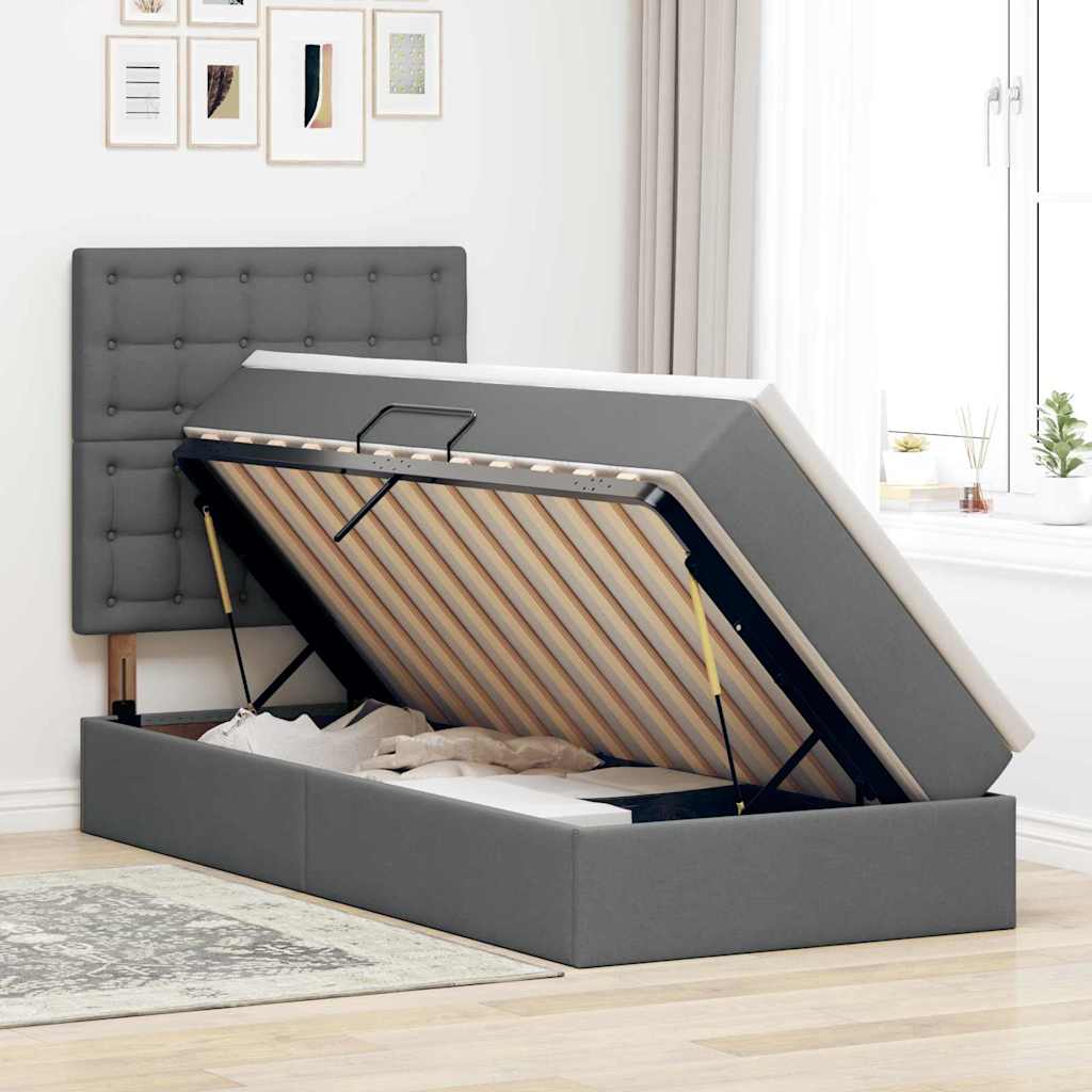 vidaXL Bett mit Stauraum und LED Dunkelgrau 100 x 200 cm Polyester