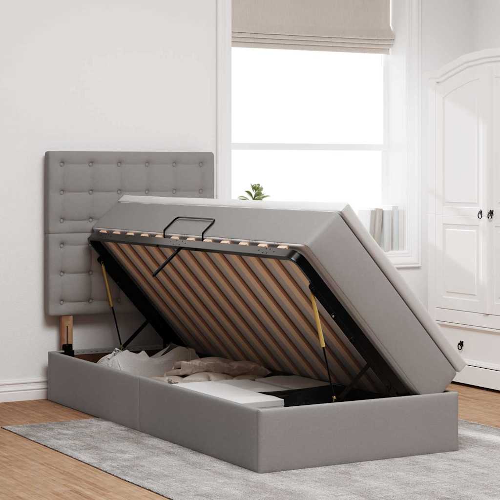 Bett mit Stauraum und LED mit LED Taupe 100 x 200 cm Polyester