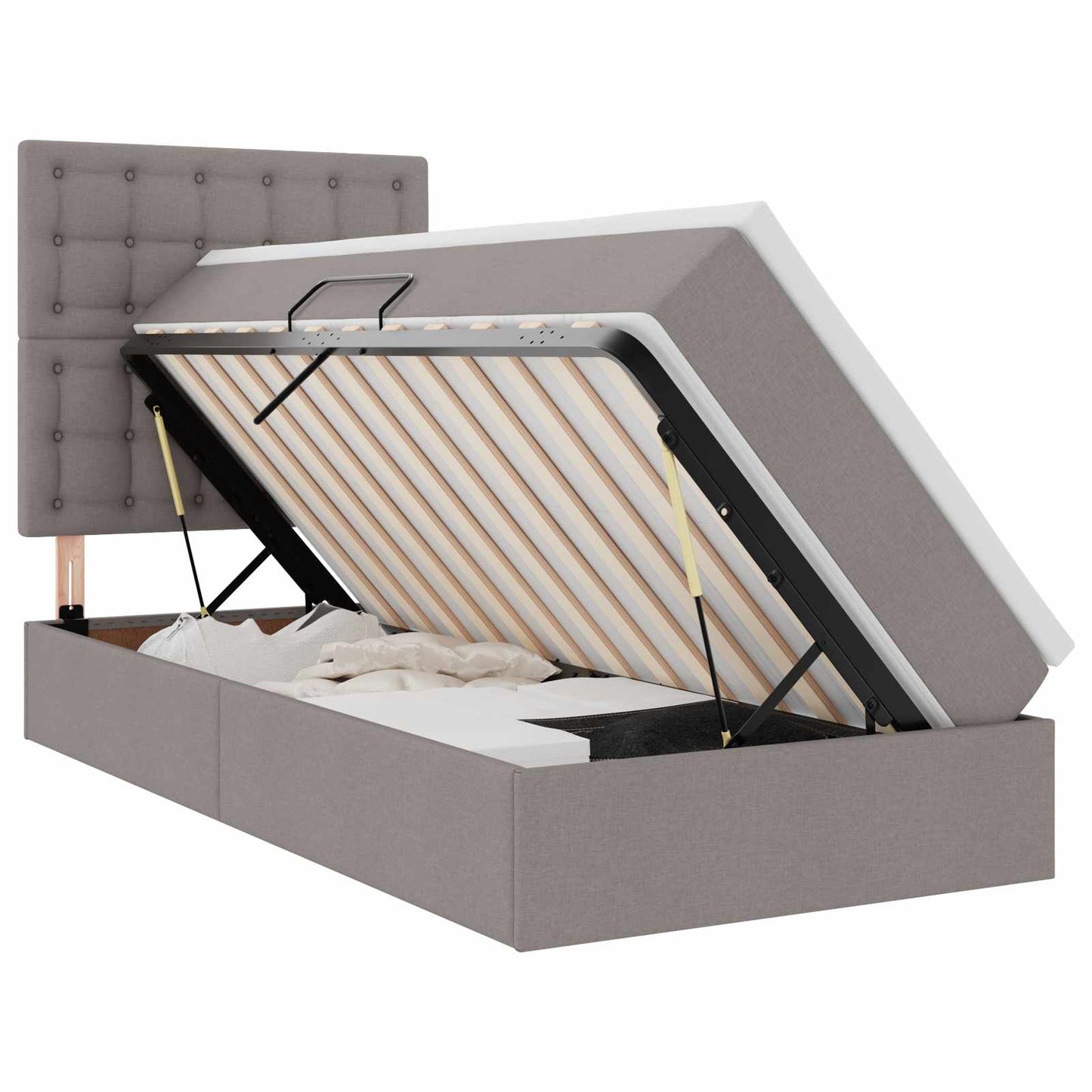 Bett mit Stauraum und LED mit LED Taupe 100 x 200 cm Polyester