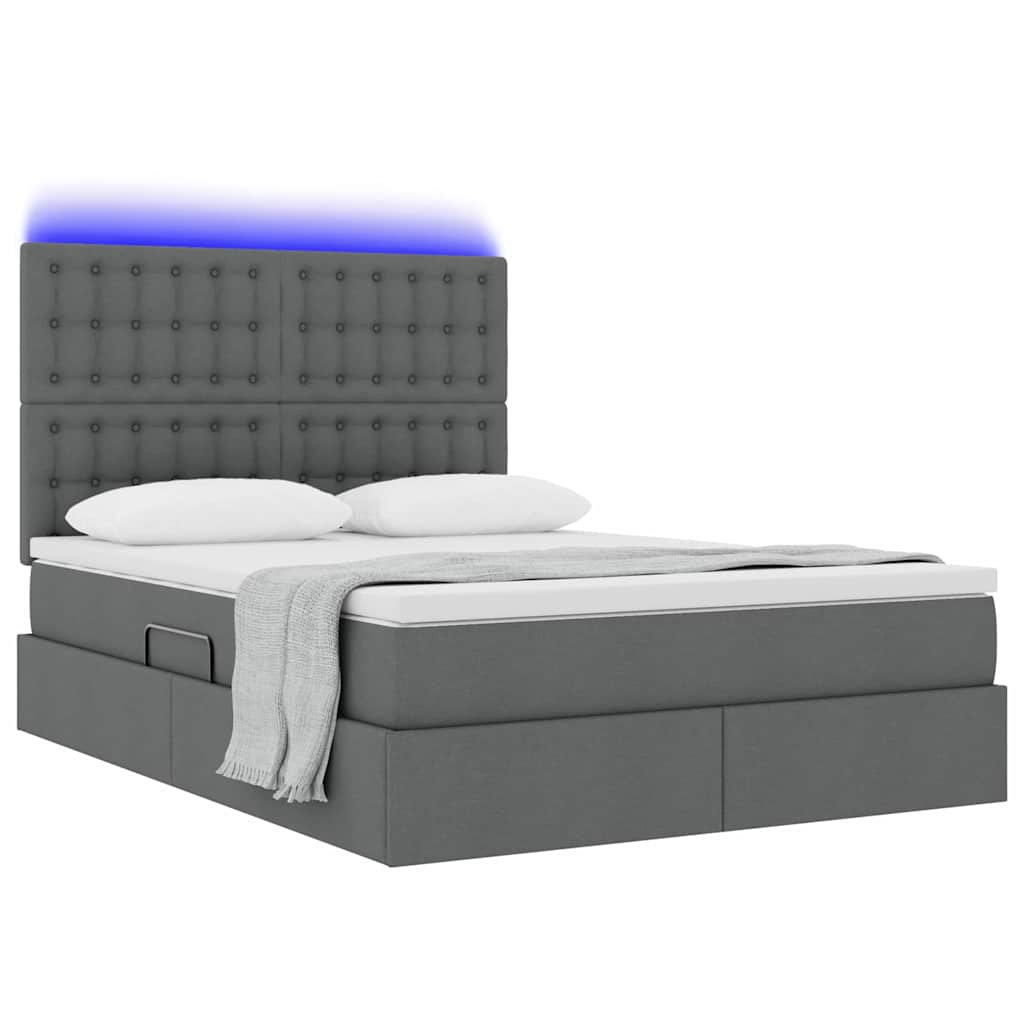 Bett mit Stauraum und LED Dunkelgrau 140 x 200 cm Polyester