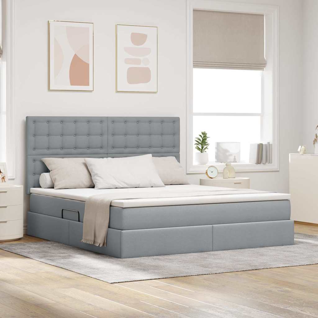 vidaXL Bett mit Stauraum und LED Hellgrau 160 x 200 cm Polyester