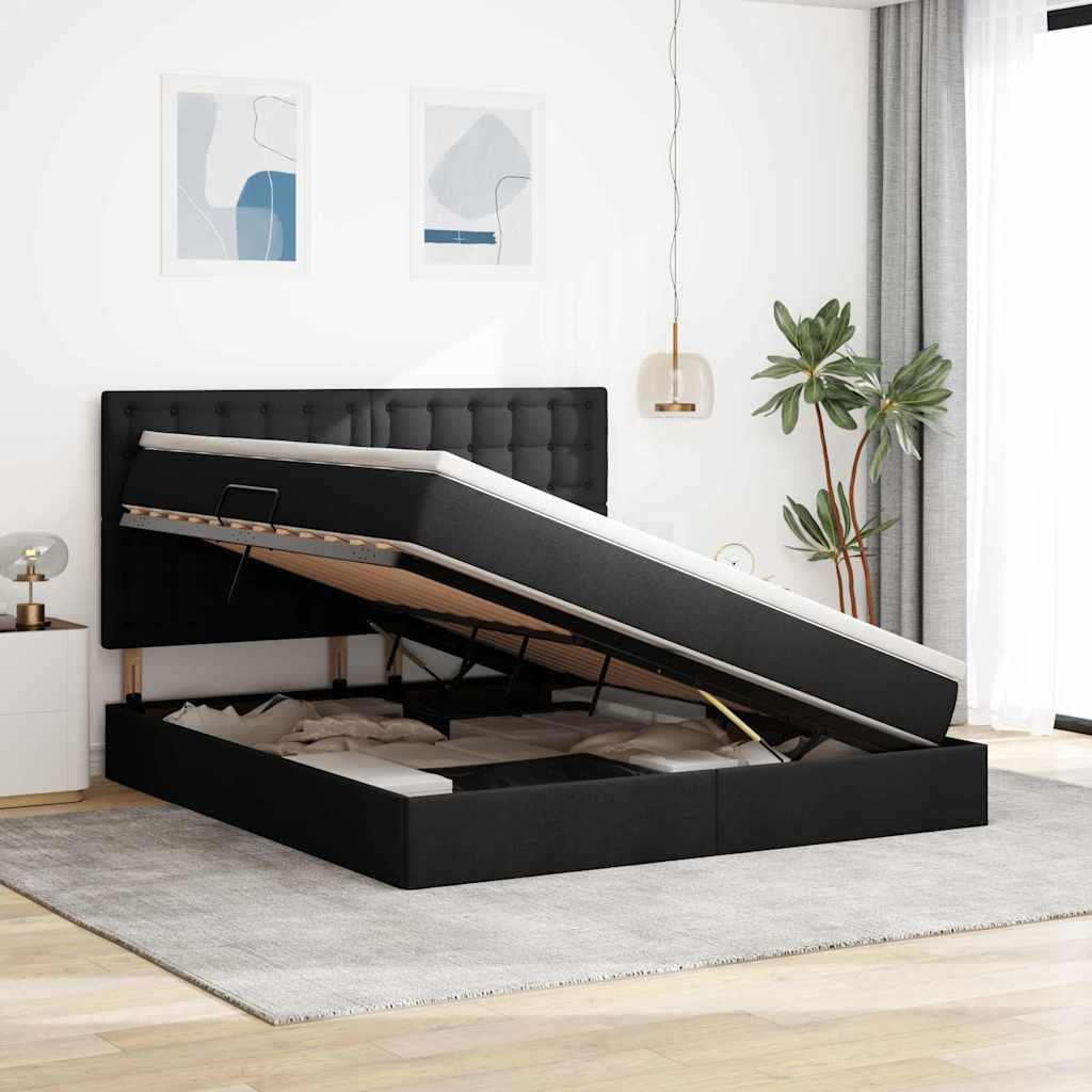 vidaXL Bett mit Stauraum und LED Schwarz 160 x 200 cm Polyester