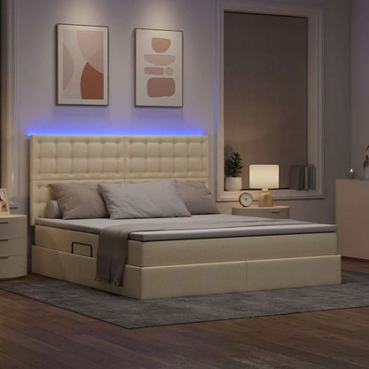 vidaXL Bett mit Stauraum und LED mit LED Creme 160 x 200 cm Polyester
