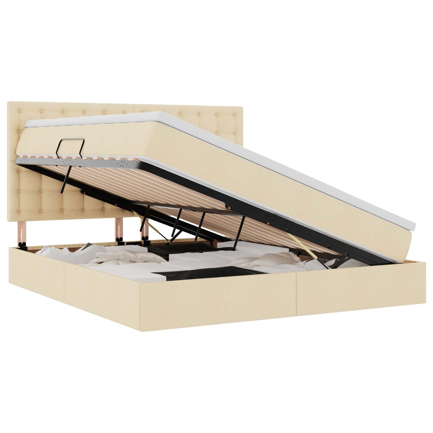 vidaXL Bett mit Stauraum und LED mit LED Creme 160 x 200 cm Polyester