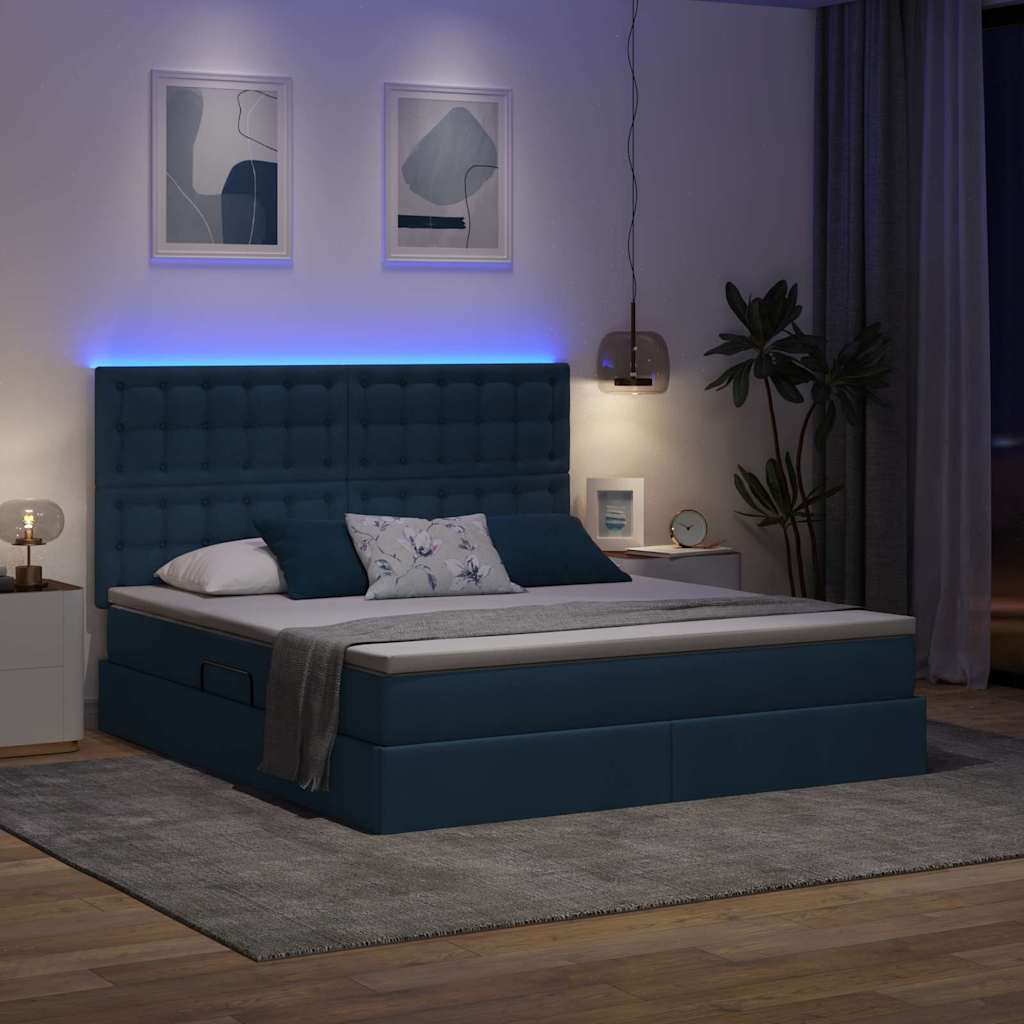 Bett mit Stauraum und LED mit LED Blau 160 x 200 cm Polyester