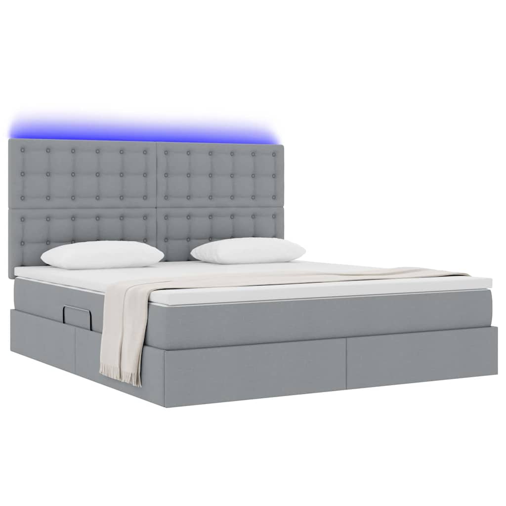 Bett mit Stauraum und LED Hellgrau 180 x 200 cm Polyester
