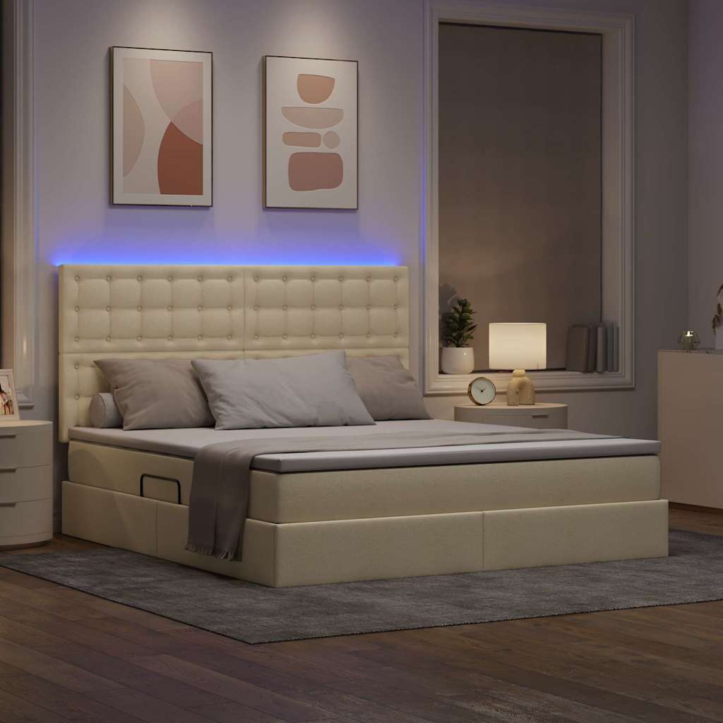 Bett mit Stauraum und LED mit LED Creme 180 x 200 cm Polyester